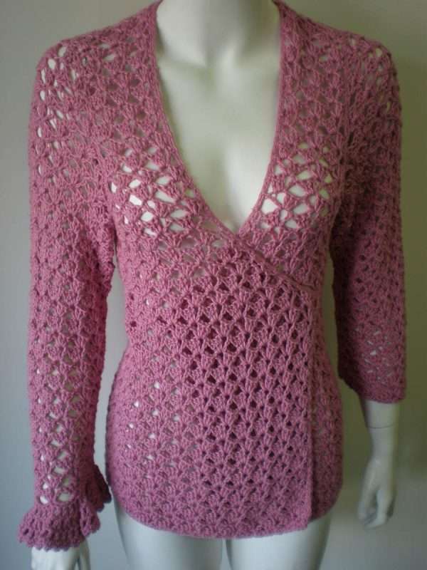 Pink crochet lace sweater pattern
